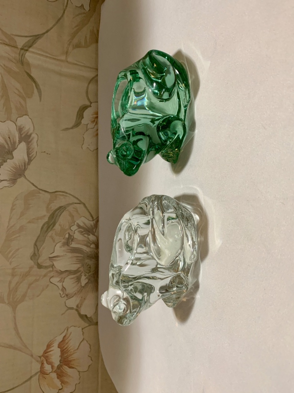 Two (2) Indiana Glass Frog Candle Holders - One (1) Clear, One (1) Green
